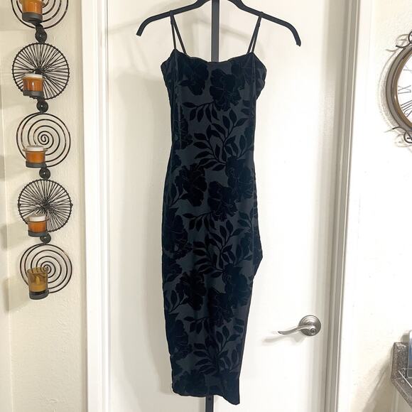 Windsor Budding Radiance Bodycon Floral Velvet Burnout Midi Dress - Black Size M - Picture 4 of 12